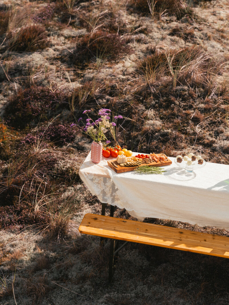gedekte picknick tafel in de duinen.